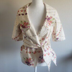 Tracy Reese New York Jacquard Floral Belted 100% Silk Jacket Rose Garden Size 4